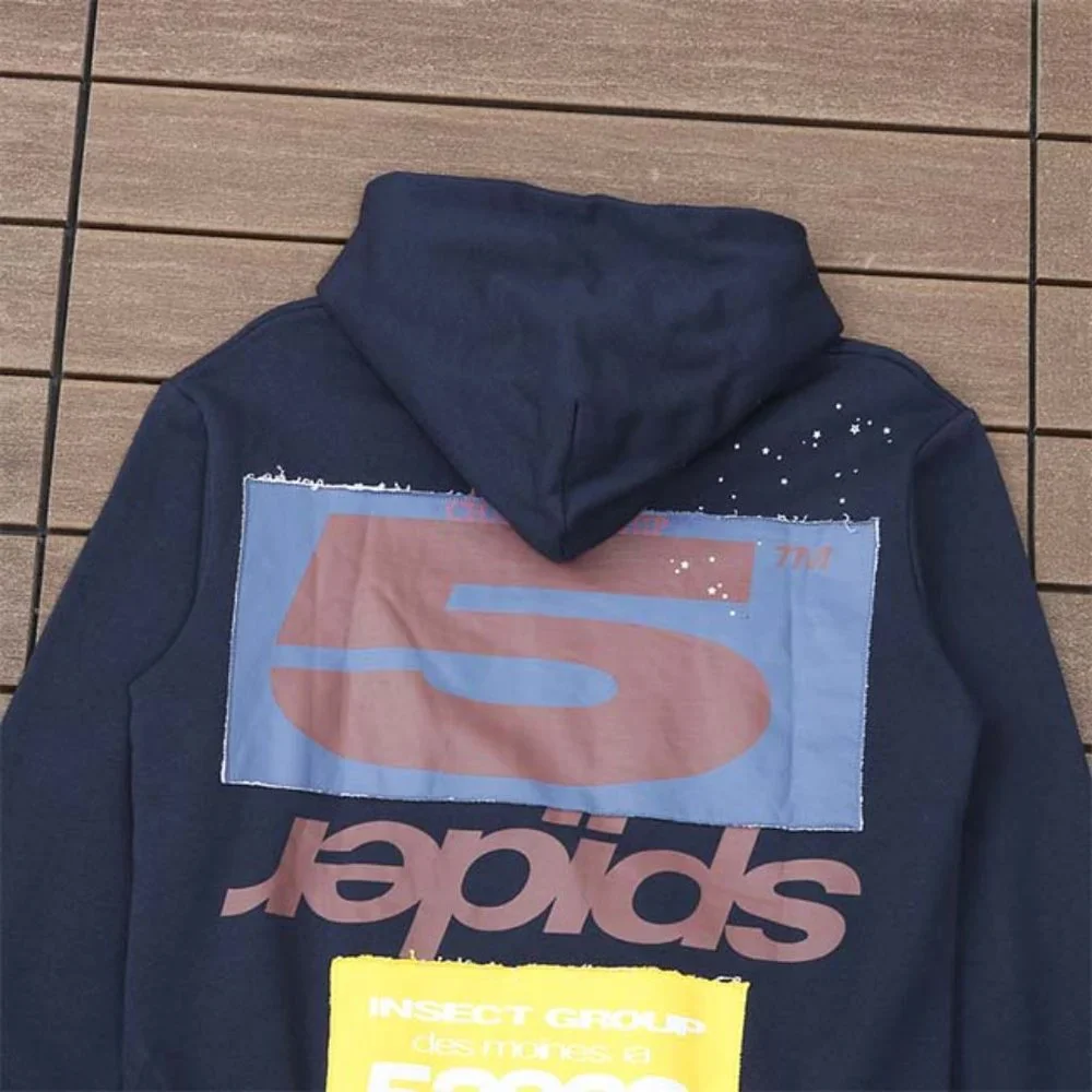 Sp5der Navy Blue & Brown Logo Pullover Hoodie Sweatshirt - Picture 4 of 13